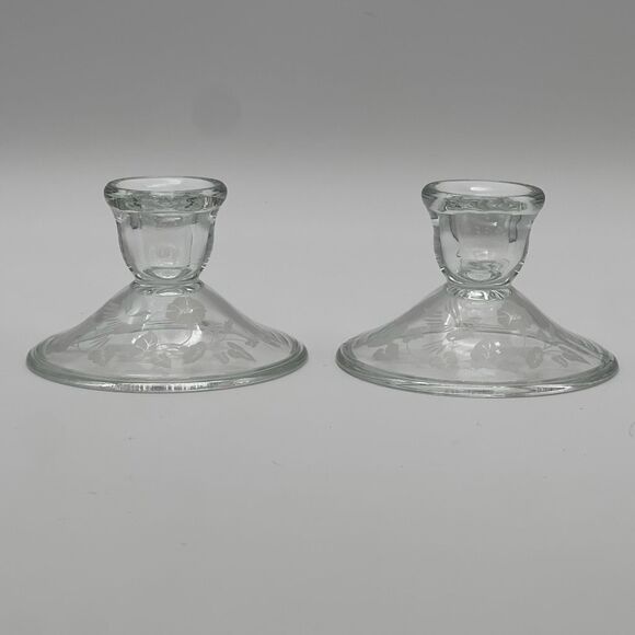 AVON Lot Set of 4 Lead Crystal Wine Goblet Glass Bell Candlestick Holders Footed - Picture 5 of 16